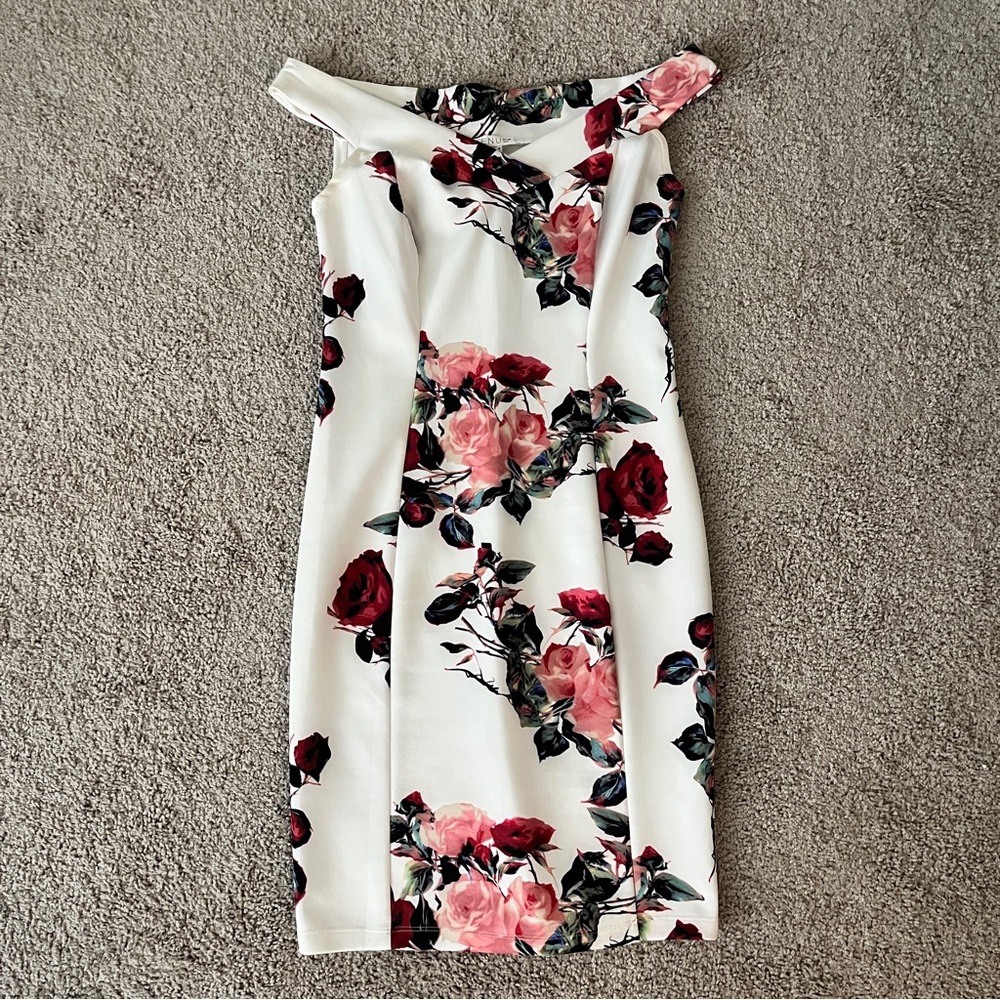 Off-Shoulder Bodycon White and Floral Mini Dress